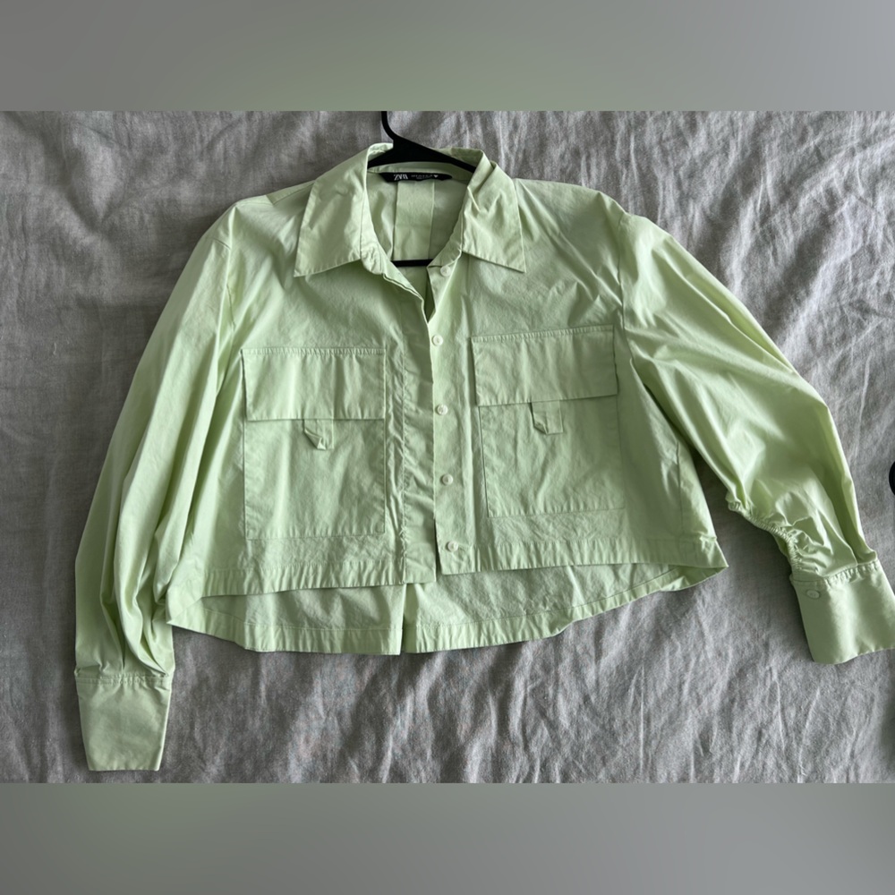 Zara poplin pastel green button down